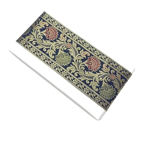 Image of Brocade Ethnic Work 9 Meter Laces and Borders Material for Dresses, Sarees, Lehenga, Suits, Blouses, Dupatta, chunri and Crafts (Navy Blue)