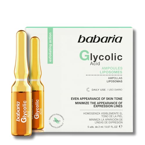 Babaria - Ampollas Flash Efecto Lifting Inmediato de Acido Glicolico | Exfoliante Facial Antiedad | Peeling Quimico Facial Suave | Hidratante Facial y Antiedad | 5 Unidades De 2 Ml
