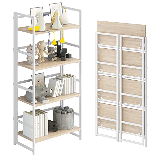 Ghqme No-Assembly Folding Bookshelf Storage Shelves 4 Tiers Vintage Multifunctional Plant Flower Stand Storage Rack Shelves Bookcase For Home Office (White) #TOP7