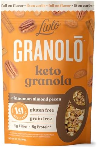 Livlo Keto Nut Granola Cereal - 1g Net Carbs - Grain Free & Gluten Free - Keto Friendly Low Carb Healthy Snack - Paleo & Diabetic Friendly Food - Cinnamon Almond Pecan, 11oz …