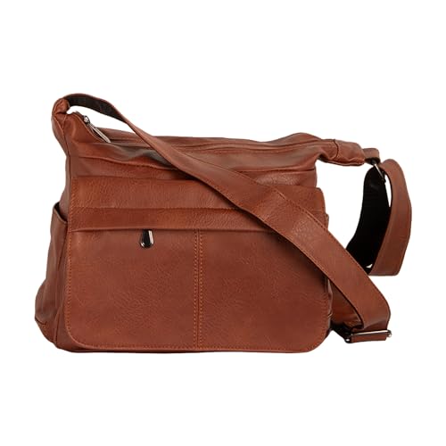 Bolsa Feminina Transversal e de Ombro Média com Bolso Antifurto (Caramelo)