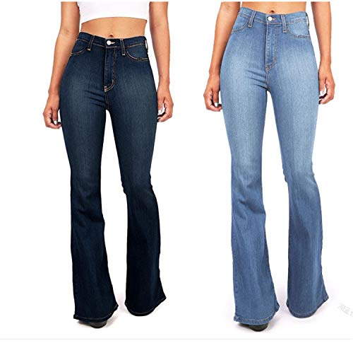 Aiouios Jeans for Women Stretch Skinny, Bell Bottom Jeans Elastic Waist Flared Jean Destroyed Raw Hem Denim Pants3