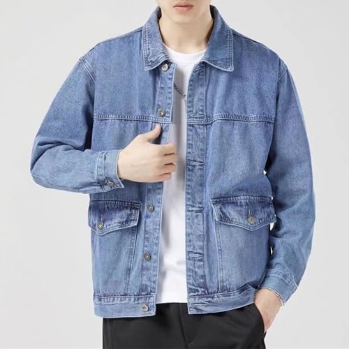 Men Solid Color Casual Denim Jacket Classic Comfy Button Work Jean Jacket Spring Vintage Loose Outerwear with Pocket4