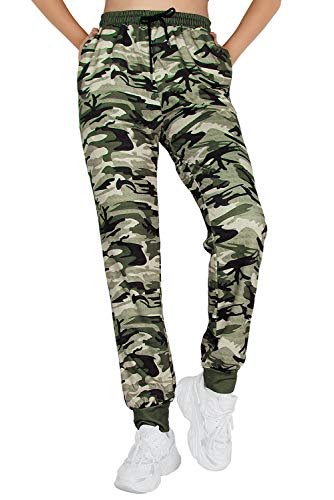 Onlypuff Women'S Casual Lightweight High Waist Feminine Style Joggers With Pockets Camo Green Xl cover