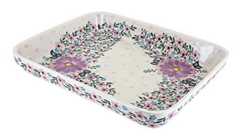 Blue Rose Polish Pottery Lilac Garden Medium Rectangular Baker
