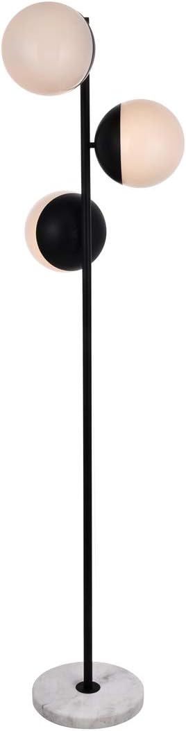 Living District Indoor Modern Home Decor Bright Eclipse 3 Lights Black Floor Lamp with Frosted White Glass
