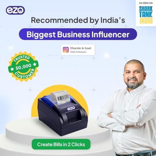 Image of EZO 58mm 2 Inch Wired Printer + Software Subscription Direct Thermal Billing Machine with USB & Bluetooth Connectivity, Software Subscription (6 Months) | 5 Rolls & QR Review Stand Included