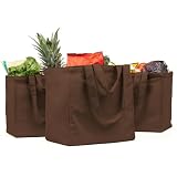 VeraMia Canvas Grocery Bag 3pc Jumbo Set with Real Pockets, Long Shoulder Strap and Short Handle. Reusable Shopping Bags for Groceries Heavy Duty, Foldable, Washable, Grocery Tote Bag (Dark Brown)