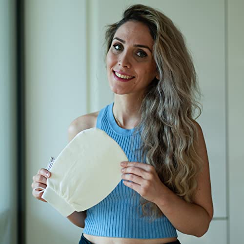 Berber’s Treat Kese Peelinghandschuh Körper - Peeling Schwamm und Eingewachsene Haare Behandlung (Weiß)