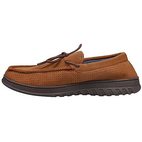 Dearfoams Men's Ethan Microsuede Moccasin Slipper, Chestnut, Medium #TOP28