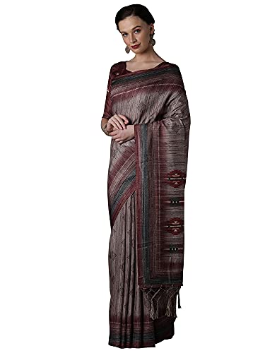 Image of AKHILAM Silk Blend Women Casual Pashmina Silk Abstract Printed Saree With Unstitched Blouse Piece(Grey 4Ksmra4 Parent)