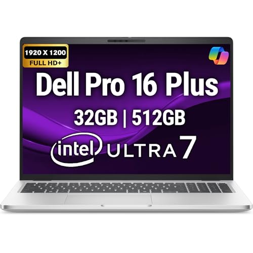 Image of Dell Pro 16 Plus PB16250 (Replaces Latitude 5550) AI Business Notebook 16 inch FHD+ Intel Core Ultra 7-265U, 32GB DDR5 RAM, 512GB SSD, Wi-Fi 6E, Backlit Keyboard, HD Webcam, RJ-45, W11Pro - Silver