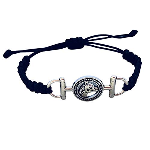 Girls Horse Bit Charm Bracelet, Horse Lovers Equestrian Jewelry - Adjustable Friendship Braided String Stirrup Bracelet for Women, Teens and Girls (Black)