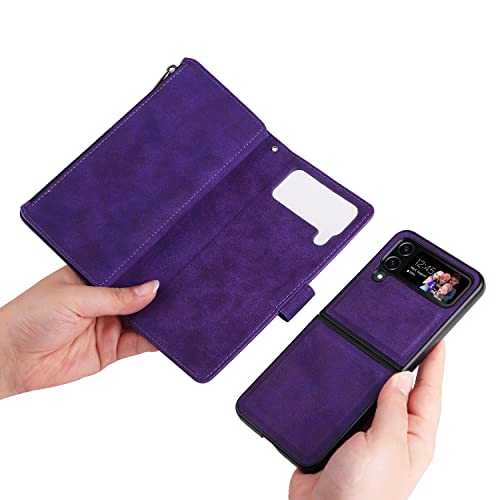Lbyzcase Galaxy Z Flip 4 5G Phone Case,2-In-1 Magnetic Detachable Removable Leather Wallet Case Cover With Zipper Pocket Card Holder Lanyard Strap Kickstand For Samsung Galaxy Z Flip 4 (Purple) #TOP4