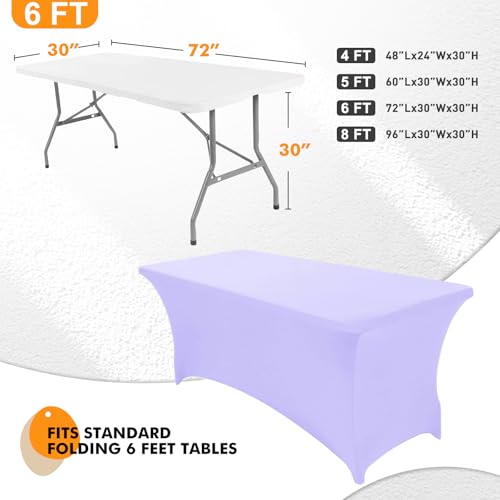 Image of SEPARO 2Pack,6FT Spandex Table Cover Lavender Fitted Rectangular Tablecloth