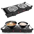 2000W Hot Plate,Portable Electric Stove Countertop Double Coil Burners W/5 Level Temperature Control & Stay Cool Handles, Easy to Clean, Lightweight Cast Iron Electric Stove for RV/Home/Camp 110V