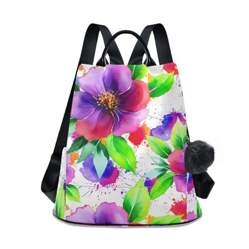 Sac à dos antivol pour femme imprimé fleurs violettes et rouges avec poches multiples