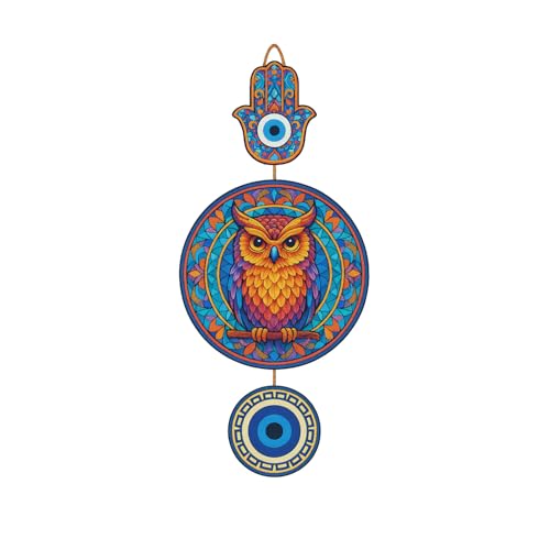Image of GiftOday Owl Shape Wooden Wall Hanging For Home & Kitchen Decor | Evil Eye Decoration Living Room, Bedroom | Modern Artwork | Mdf Item | Wall Hanging Ornament Door Decorative (18 x 30 CM)
