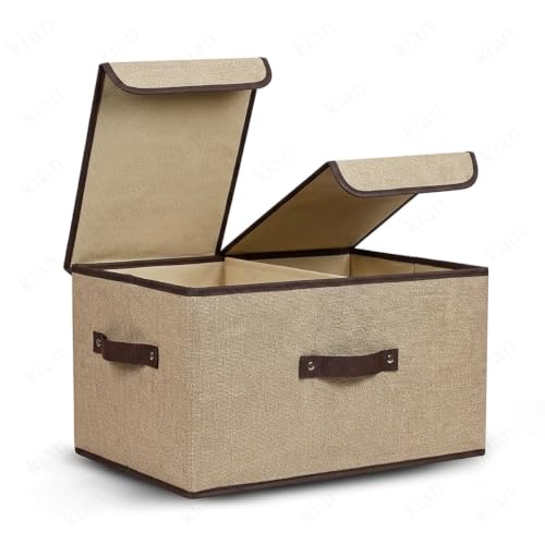 Image of Kian Foldable Storage Box And Organiser Wardrobe Cloth Organizer For Storage Box Closet Basket Bin Organiser for Books, Toys, Other Supplies With Lid (Pack of 1) (Beige)