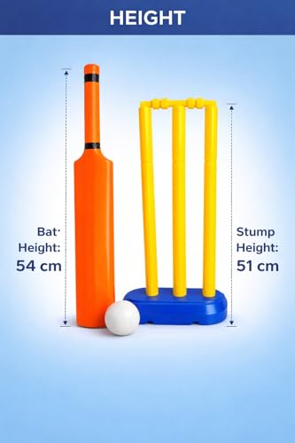 Image of SPRAWA Kids Cricket Kit Set for Children | Plastic Cricket Bat Ball & 3 Stumps with Bail | Lightweight Indoor & Outdoor Cricket Toy Kit for Boys & Girls | Safe Fun Sports Game Set (Orange Big Bat)