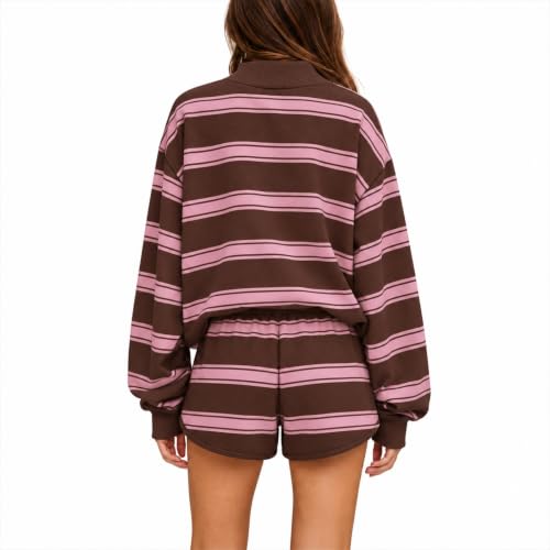 Womens Sweatsuits 2 Piece Set Striped Pajamas Stripe Mock Nek Sweatshirt - image 2