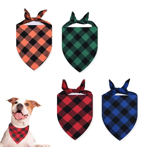 4 Stück Halstuch Hund,Hundehalstuch,Halstücher,Hundehalsband Mit Tuch,Klassisches Kariertes,Halsbekleidung,Personalisiert,Verstellbares Bandana Dreieckstuch,für Verschiedenen Größen Haustiere
