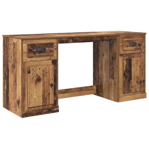 GeenYuu Bureau avec armoire en bois vieilli, 154,5 x 50 x 75 cm, table de travail en bois avec tiroir et porte, espace de rangement pour bureau à domicile,...