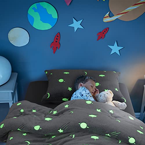 Hombys Glow In The Dark Comforter Set 5 Piece Twin/Twin Xl With Sheets, Grey Velvet Bedding Comforter Sets For Twin Bed, Ultra Soft Down Alternative Comforter For Teenage Boys Kids, Bed In A Bag #TOP2