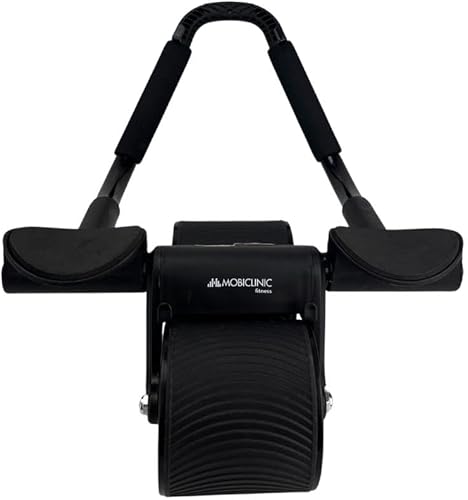 Mobiclinic, Rodillo abdominal con resorte de retorno, rodillo abdominal, soporte para codo, temporizador digital, alfombrilla antideslizante, doble