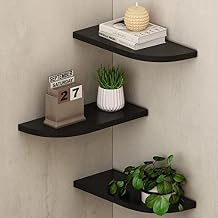 WELLAND Floating Corner Shelves Wall Mounted Display Shelf Set of 3 for Bathroom, Bedroom, Living Room, Kitchen, Office and MoreBlack