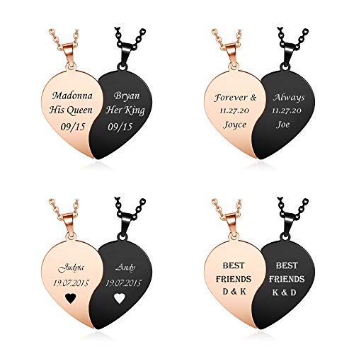 Zysta Customized Heart Puzzle Matching Necklaces for Couples Boyfriend Girlfriend Women Men Yinyang Couples Necklace Pendant Engraved Stainless Steel Yinyang Pendant Jewelry Gift Set2