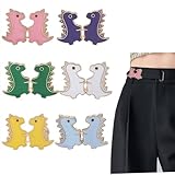 パンツウエストタイトナー - ルーズジーンズ用の調節可能なジーンズボタン、ウエストレディース用のかわいいパンツタイトナー、恐竜ウエストバンドタイトナーインスタントパンツクリップでウエストを締める(6セット)