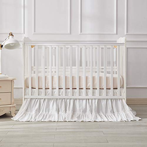 Image of Brandream Crib Bed Skirt for Baby Girls Boys White Boho Bohemian Solid Cotton Toddler Bedskirt Farmhouse Chic Ruffle