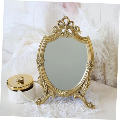 Miroir de maquillage rétro en résine dorée pour coiffeuse