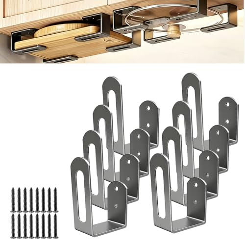 Lot de 8 Support Planche a Decouper à Suspendre, Rangement Couvercle Casserole, Support Couvercle Casserole en Acier Inoxydable Sous une Etagère Porte Planche à Découper pour la Cuisine (noir)