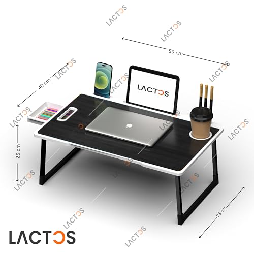 Image of Foldable Wooden Mini Laptop Table for Bed, Study Table with Drawer, Tablet /Mobile Holder for Kids & Adults->> (WC-Black)