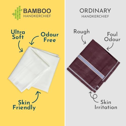 Image of HEELIUM Bamboo Handkerchief for Men & Women | Ultra Soft & Absorbent | Multipurpose Premium Rumal | Large Size 43 x 45 CM