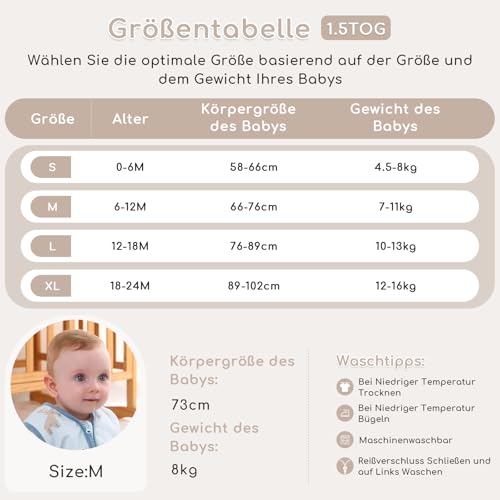 Yukkidds Schlafsack Baby 1.5 Tog, Babyschlafsack Ganzjahres 6-12 Monate – Ansicht 6
