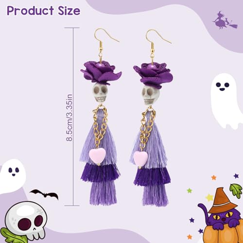 Artlunar Halloween Earring for Women, Funny Skeleton Rose Handmade Tassel Earrings Party Festival Jewelry Gift Fashion Accessories2