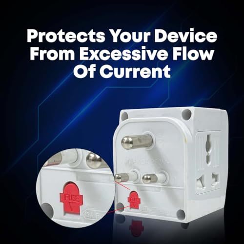 Image of EMBOX 3 Pin Multi Plug Adapter with Individual Switch 3 Pin Plug Socket Safety Shutter Spike Buster Fuse Protected Adapter 3 Way Plug Extension for Home Office Travel-5A-250V, Pack of 2 Blue