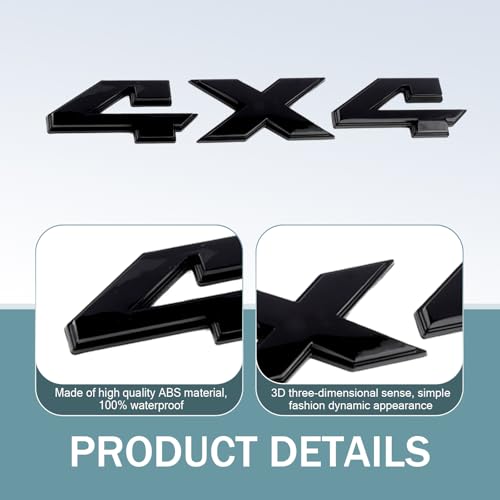 Image of Rear Tailgate 4X4 Emblem Sticker 3D Badge, Tailgate Letter Number Badge Emblems Badge 3D Sticker Decal, Stereo Metal Body Decoration Stand, Compatible with Wrangler Compass Off-road (Black)