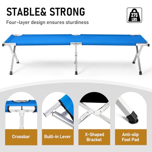 Image of Portable Folding Camping Cot,Lightweight Camping Cots for Adults,Folding Tent Camp Cot Bed,Indoor Outdoor Travel Sleeping Cots,with Carrying Bag,for Patio Hiking Picnic Beach Fishing (Army Blue)