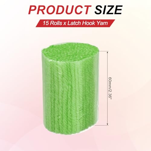 Image of MECCANIXITY 15 Rolls Latch Hook Yarn, 3mm Green Latch Hook Kit Yarn Precut Hook Rugs Making Crochet Bundles for Rug Adults Beginners Tapestry DIY Craft