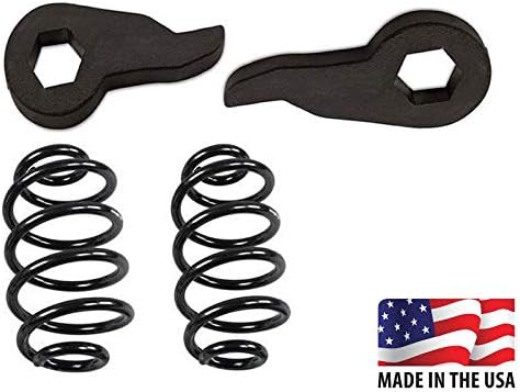 2000-2006 Tahoe Suburban Yukon XL 3" Front 4" Rear Lowering Drop Kit with Adjustable Cast Steel Torsion Keys and Powder Coated Coil Springs