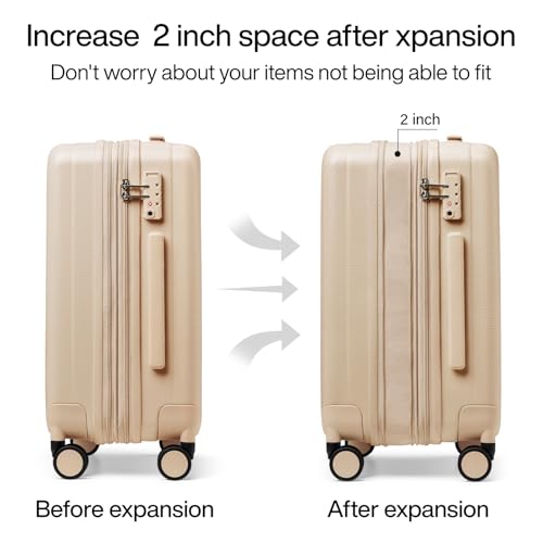 Image of Hanke Expandable Hard Shell Luggage Sets 2 piece Carry on Luggage with Wheels Suitcases Lightweight Checked Travel Luggage Rolling Large Suitcase Travel Luggage Bag Woman Men 20 /29 Inch Cuba Sand Pink