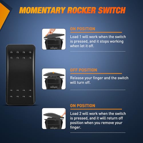 Image of Nilight 2 Pack Momentary Rocker Switches 6 Pin Waterproof (ON)-Off-(ON) | DPDT Toggle Switch 20A /12V 10A /24V with Jumper Wires Set for Cars Trucks Boats ATVs UTVs RVs