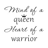 Wall Stickers for Bedroom, Wall Art Decal Mind of A Queen Heart of A Warrior Motivational Feminism Quote Stickers Removable DIY Vinyl Murals Decor for Woman Home Office Bedroom Living Room Decor
