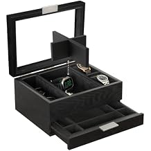 8 Slot Watch Box منظم للساعة للرجال ، التشطيب الأسود ، علبة عرض الساعة ، علبة خادم معياري ، Apple Watch متوافقة مع حامل Apple Watch ، درج الملحقات ، مواقف الوسائد   
