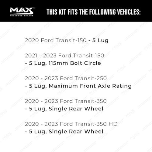 Image of Max Advanced Brakes Front & Rear Brake Kit Compatible With 2020 2021 2022 2023 Ford Transit 150 250 350 HD w /5 Lug SRW Replacement Premium OE Disc Brake Rotors and Ceramic Brake Pads