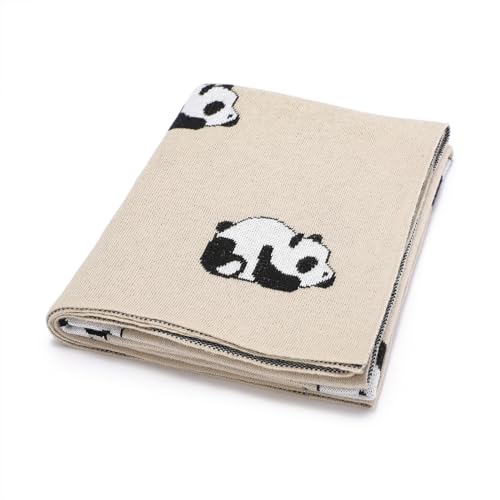 Image of mimixiong Receiving Knit Baby Blanket for Girls and Boys 100% Cotton Soft Cozy Swaddle Crib Stroller Blanket for Newborns, Infants, Toddlers with Cute Panda